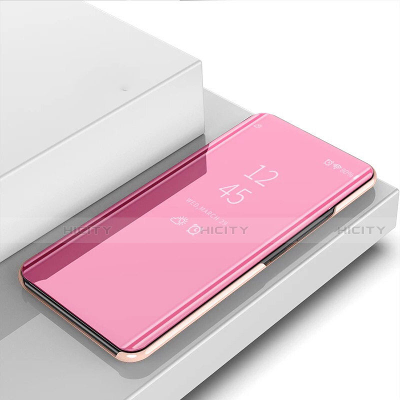 Custodia Portafoglio In Pelle Cover con Supporto Laterale Specchio Cover per Huawei P40 Lite E Oro Rosa
