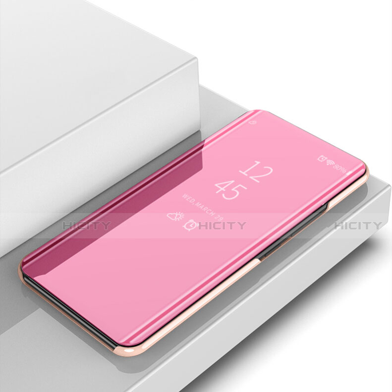 Custodia Portafoglio In Pelle Cover con Supporto Laterale Specchio Cover per Huawei Y6s Oro Rosa