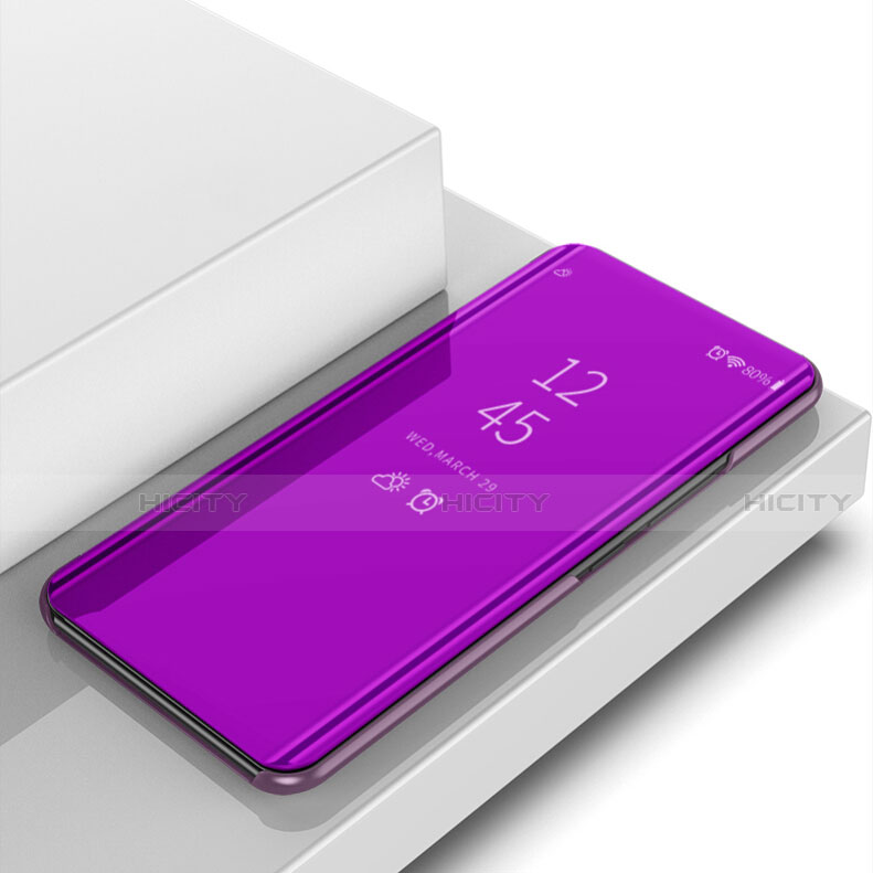 Custodia Portafoglio In Pelle Cover con Supporto Laterale Specchio Cover per Huawei Y6s Viola