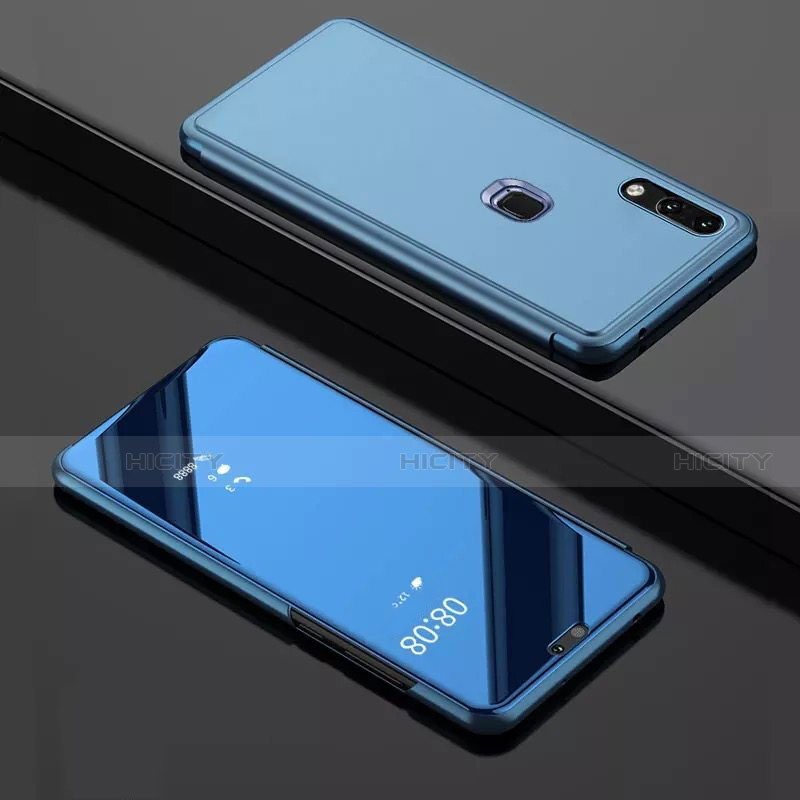 Custodia Portafoglio In Pelle Cover con Supporto Laterale Specchio Cover per Huawei Y7 (2019) Blu