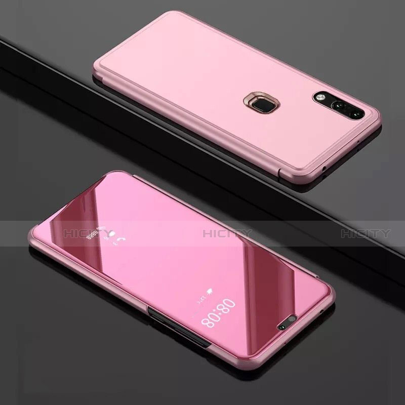 Custodia Portafoglio In Pelle Cover con Supporto Laterale Specchio Cover per Huawei Y7 Pro (2019) Oro Rosa