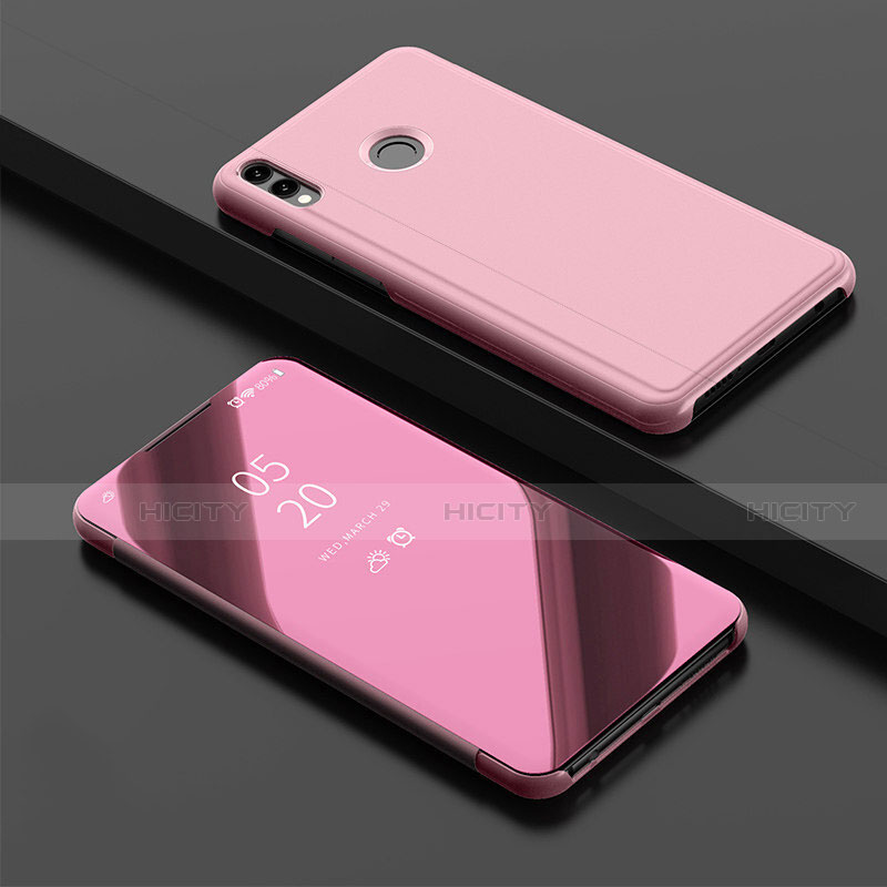 Custodia Portafoglio In Pelle Cover con Supporto Laterale Specchio Cover per Huawei Y9 (2019) Oro Rosa