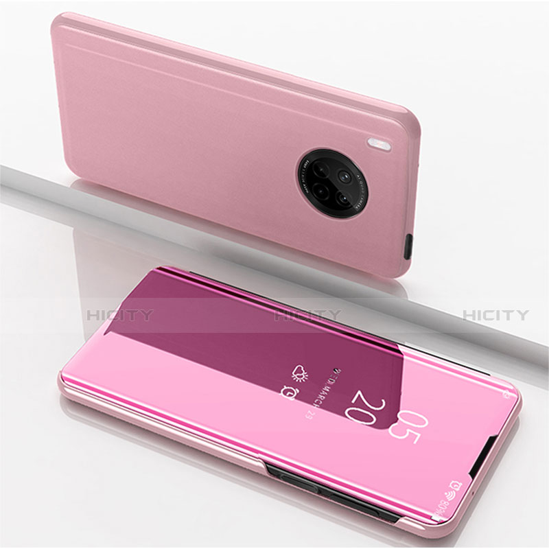 Custodia Portafoglio In Pelle Cover con Supporto Laterale Specchio Cover per Huawei Y9a Oro Rosa