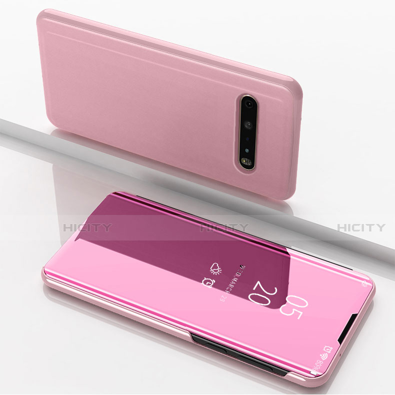 Custodia Portafoglio In Pelle Cover con Supporto Laterale Specchio Cover per LG V60 ThinQ 5G Oro Rosa