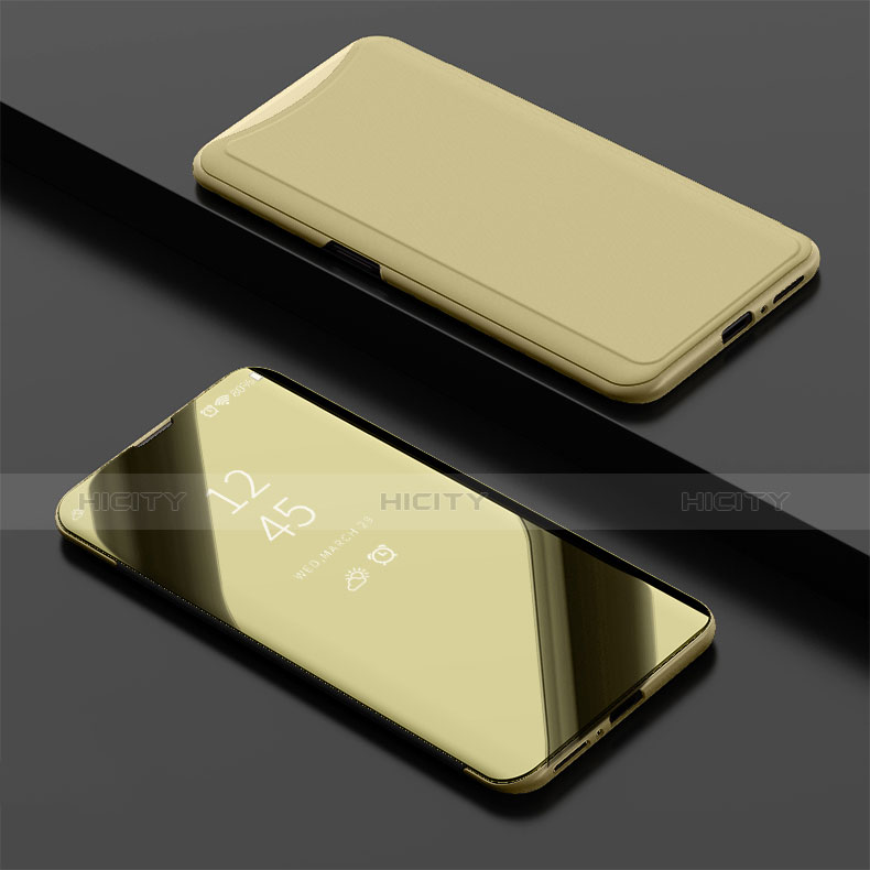 Custodia Portafoglio In Pelle Cover con Supporto Laterale Specchio Cover per Oppo Find X Oro