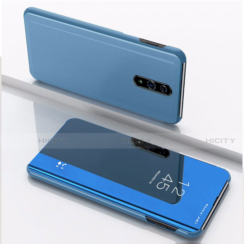 Custodia Portafoglio In Pelle Cover con Supporto Laterale Specchio Cover per Oppo Reno Blu