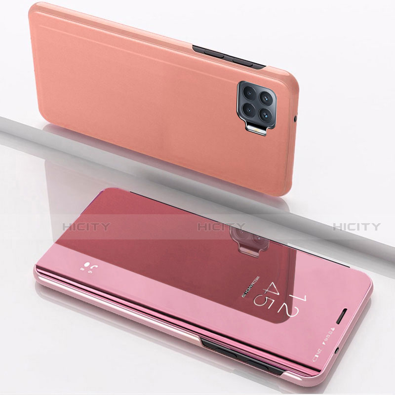 Custodia Portafoglio In Pelle Cover con Supporto Laterale Specchio Cover per Oppo Reno4 Lite Oro Rosa