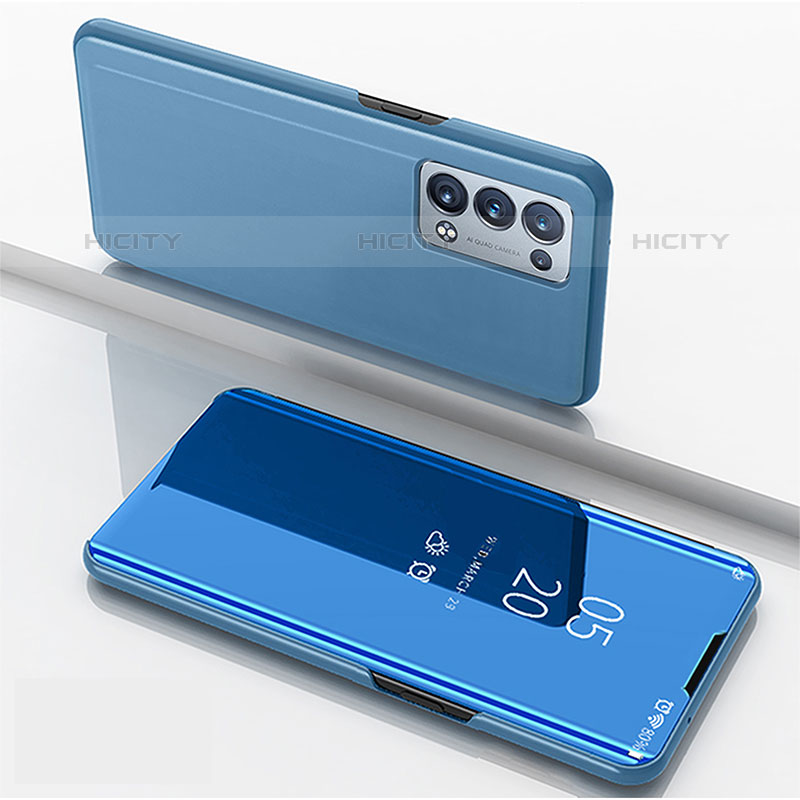 Custodia Portafoglio In Pelle Cover con Supporto Laterale Specchio Cover per Oppo Reno6 Pro 5G Blu