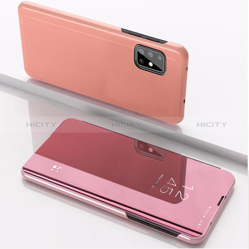 Custodia Portafoglio In Pelle Cover con Supporto Laterale Specchio Cover per Samsung Galaxy A71 5G Oro Rosa