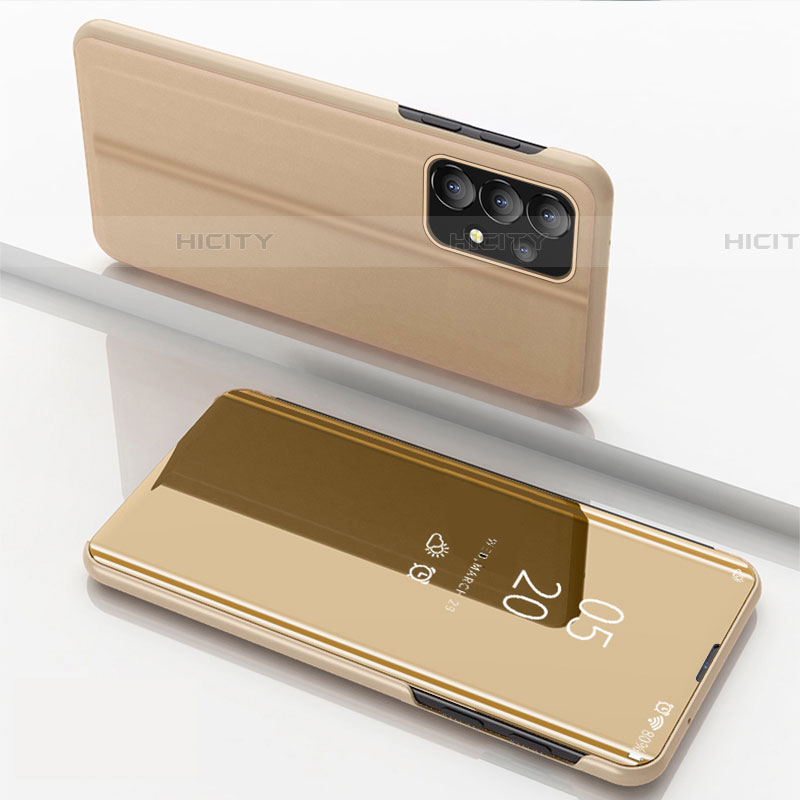 Custodia Portafoglio In Pelle Cover con Supporto Laterale Specchio Cover per Samsung Galaxy A73 5G Oro
