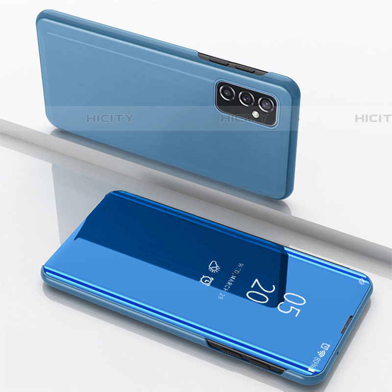 Custodia Portafoglio In Pelle Cover con Supporto Laterale Specchio Cover per Samsung Galaxy F23 5G Blu