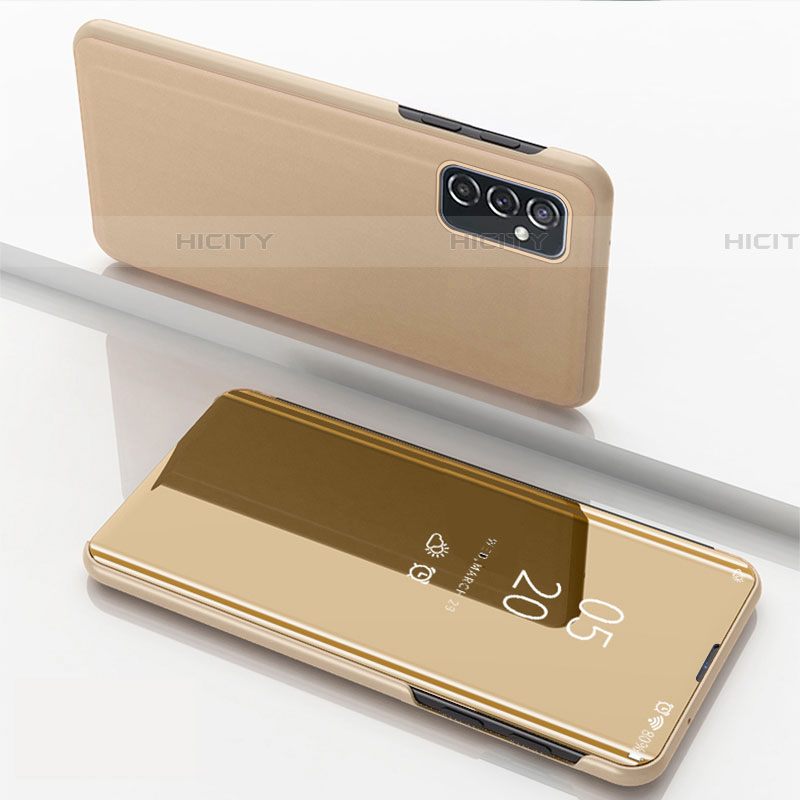 Custodia Portafoglio In Pelle Cover con Supporto Laterale Specchio Cover per Samsung Galaxy F23 5G Oro