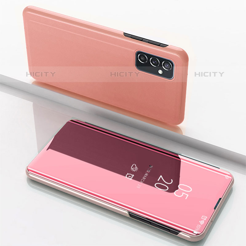 Custodia Portafoglio In Pelle Cover con Supporto Laterale Specchio Cover per Samsung Galaxy M23 5G Oro Rosa