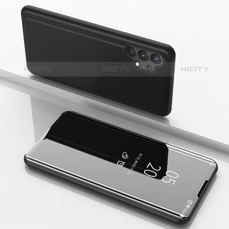 Custodia Portafoglio In Pelle Cover con Supporto Laterale Specchio Cover per Samsung Galaxy M32 5G Nero