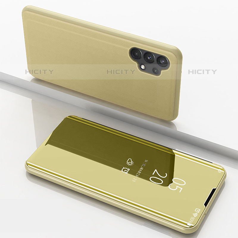 Custodia Portafoglio In Pelle Cover con Supporto Laterale Specchio Cover per Samsung Galaxy M32 5G Oro