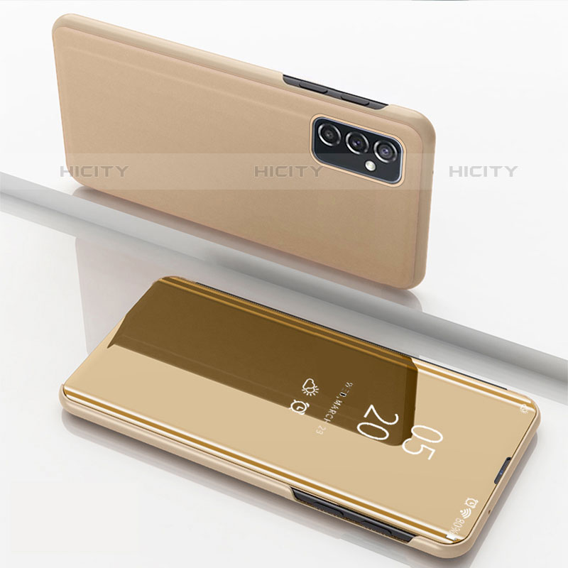 Custodia Portafoglio In Pelle Cover con Supporto Laterale Specchio Cover per Samsung Galaxy M52 5G Oro