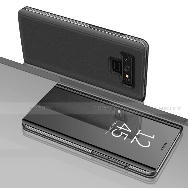 Custodia Portafoglio In Pelle Cover con Supporto Laterale Specchio Cover per Samsung Galaxy Note 9 Nero