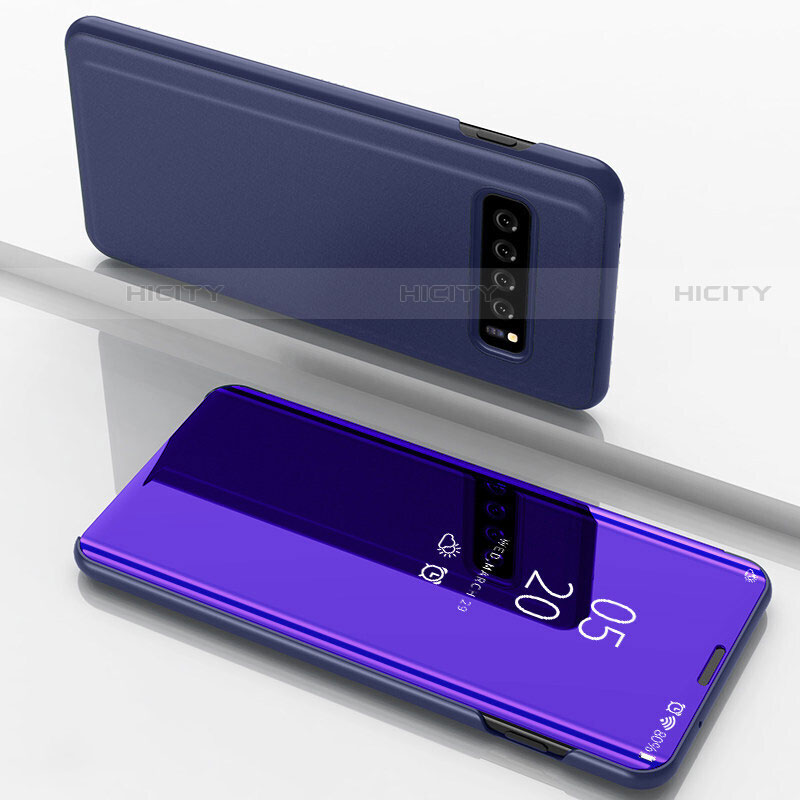 Custodia Portafoglio In Pelle Cover con Supporto Laterale Specchio Cover per Samsung Galaxy S10 5G Blu