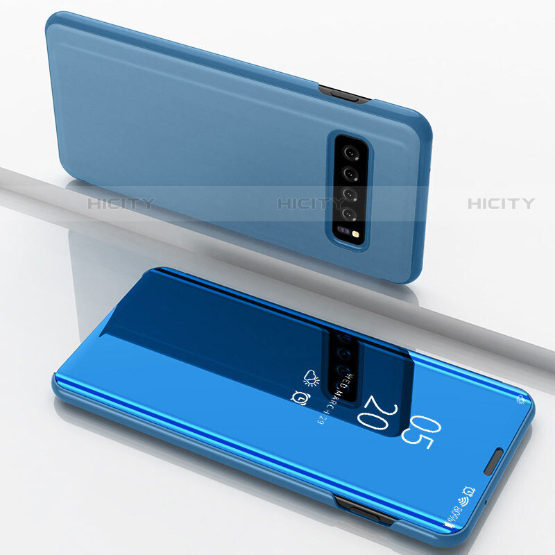 Custodia Portafoglio In Pelle Cover con Supporto Laterale Specchio Cover per Samsung Galaxy S10 5G Cielo Blu