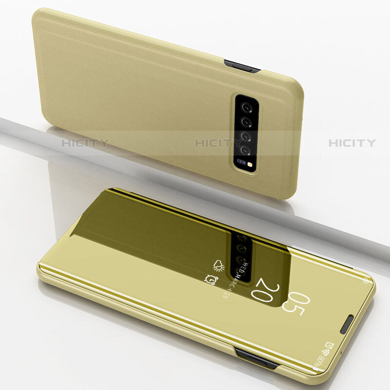 Custodia Portafoglio In Pelle Cover con Supporto Laterale Specchio Cover per Samsung Galaxy S10 5G Oro