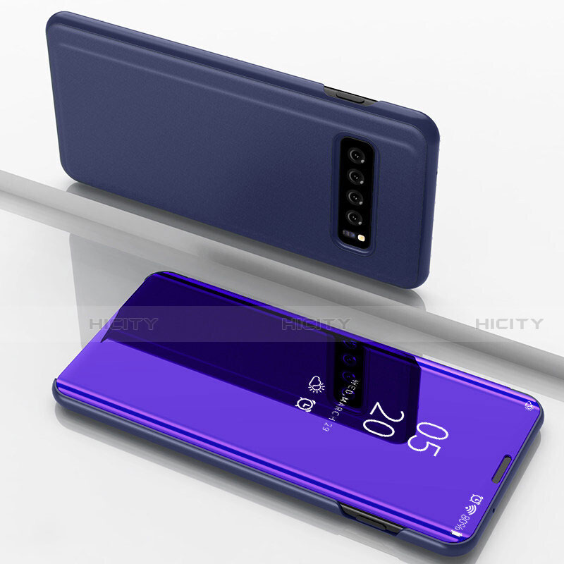 Custodia Portafoglio In Pelle Cover con Supporto Laterale Specchio Cover per Samsung Galaxy S10 5G SM-G977B Blu