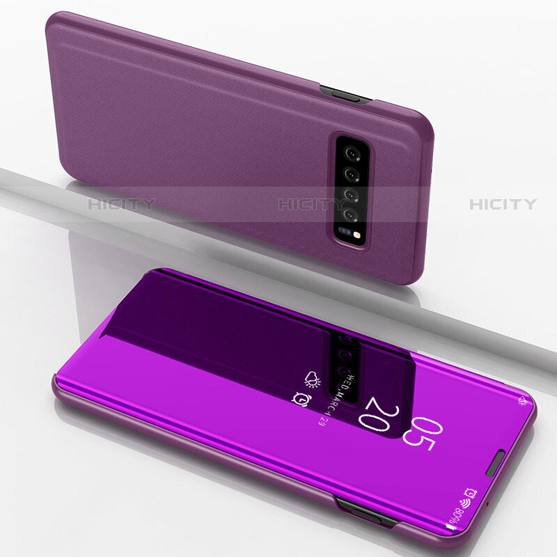 Custodia Portafoglio In Pelle Cover con Supporto Laterale Specchio Cover per Samsung Galaxy S10 5G Viola