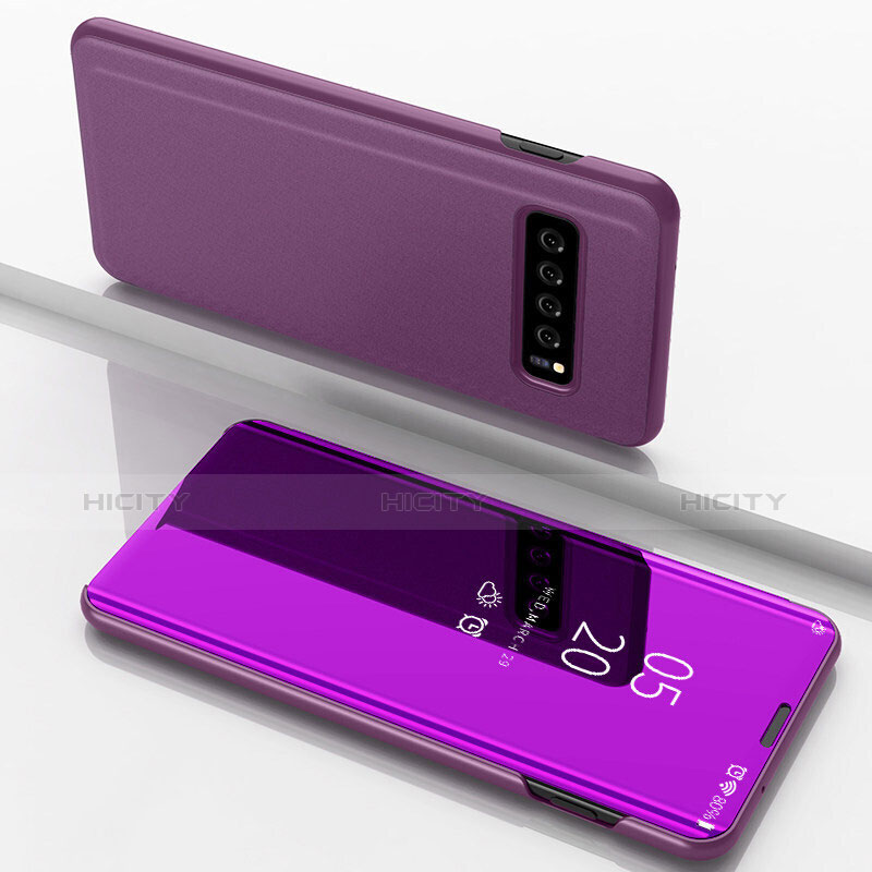 Custodia Portafoglio In Pelle Cover con Supporto Laterale Specchio Cover per Samsung Galaxy S10 Plus Viola