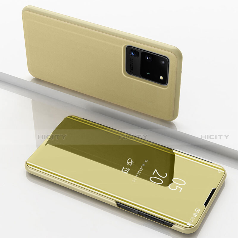 Custodia Portafoglio In Pelle Cover con Supporto Laterale Specchio Cover per Samsung Galaxy S20 Ultra 5G Oro