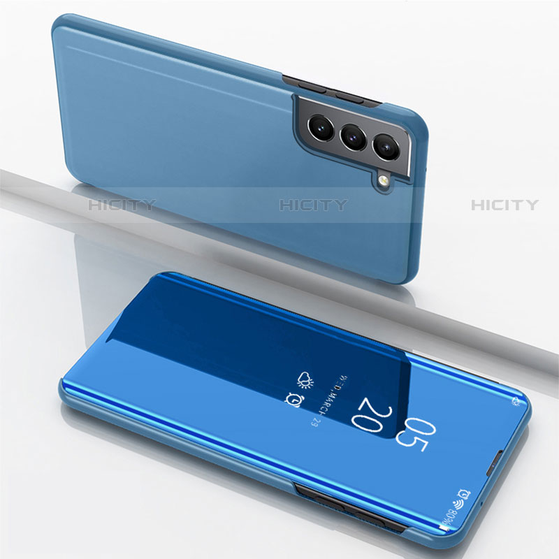 Custodia Portafoglio In Pelle Cover con Supporto Laterale Specchio Cover per Samsung Galaxy S22 Plus 5G Cielo Blu