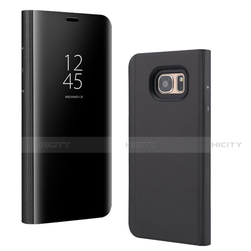 Custodia Portafoglio In Pelle Cover con Supporto Laterale Specchio Cover per Samsung Galaxy S7 Edge G935F Nero