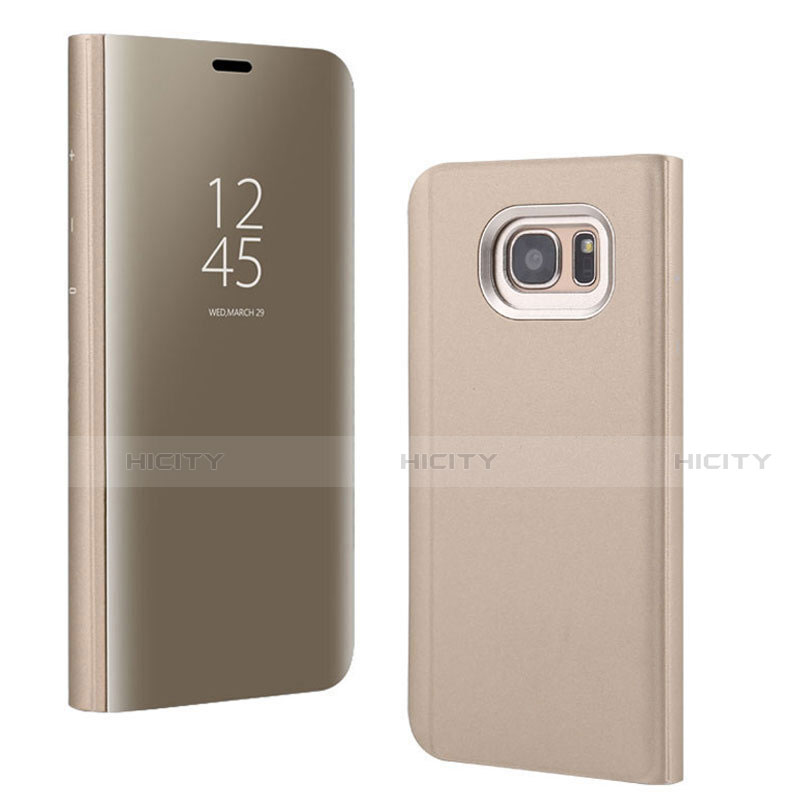 Custodia Portafoglio In Pelle Cover con Supporto Laterale Specchio Cover per Samsung Galaxy S7 Edge G935F Oro