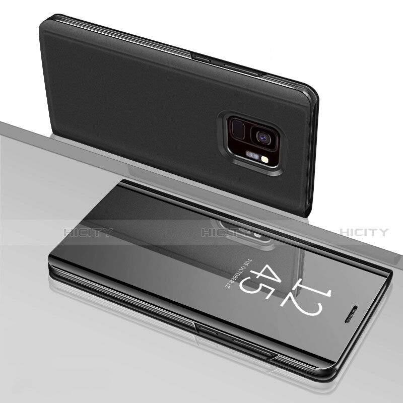 Custodia Portafoglio In Pelle Cover con Supporto Laterale Specchio Cover per Samsung Galaxy S9 Nero