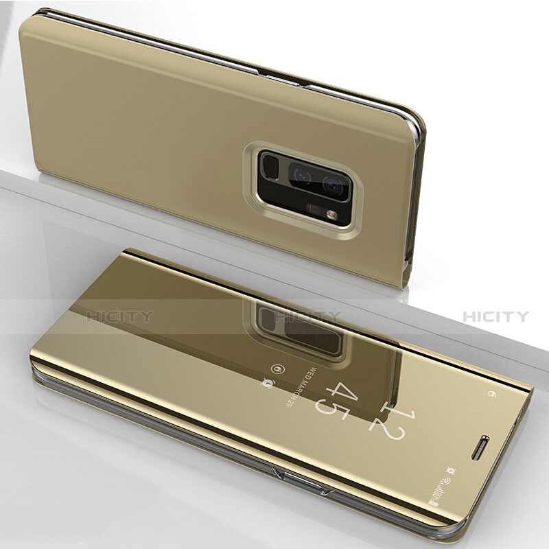 Custodia Portafoglio In Pelle Cover con Supporto Laterale Specchio Cover per Samsung Galaxy S9 Plus Oro