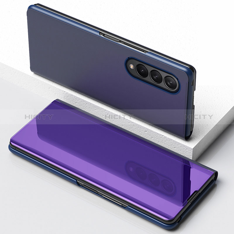 Custodia Portafoglio In Pelle Cover con Supporto Laterale Specchio Cover per Samsung Galaxy Z Fold3 5G Viola
