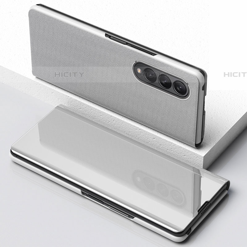 Custodia Portafoglio In Pelle Cover con Supporto Laterale Specchio Cover per Samsung Galaxy Z Fold4 5G Argento
