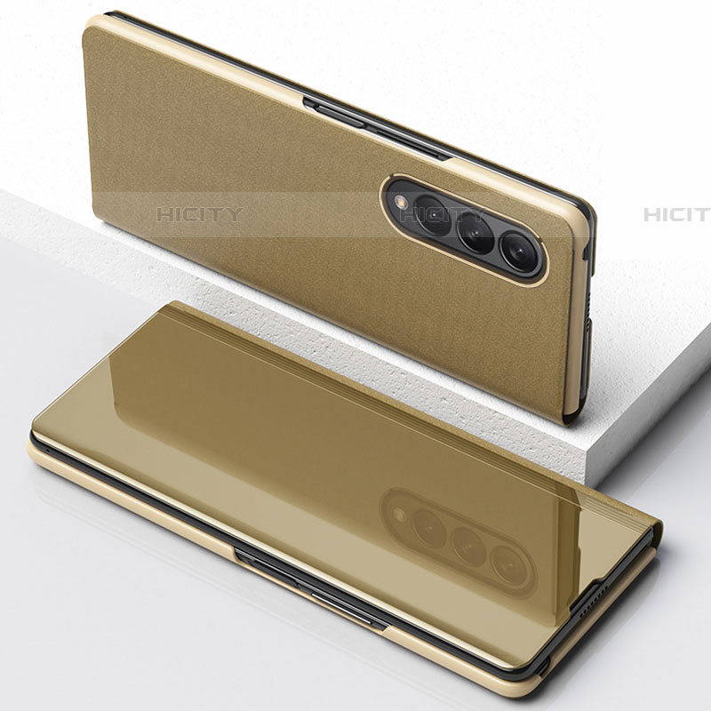 Custodia Portafoglio In Pelle Cover con Supporto Laterale Specchio Cover per Samsung Galaxy Z Fold4 5G Oro