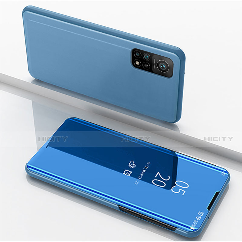 Custodia Portafoglio In Pelle Cover con Supporto Laterale Specchio Cover per Xiaomi Mi 10T 5G Blu