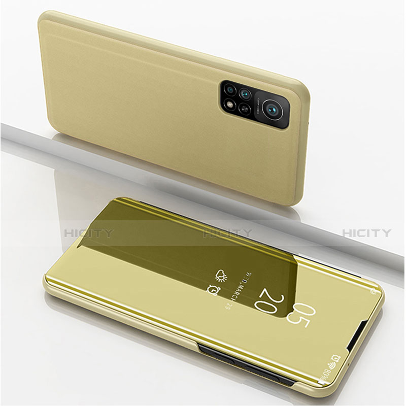 Custodia Portafoglio In Pelle Cover con Supporto Laterale Specchio Cover per Xiaomi Mi 10T 5G Oro