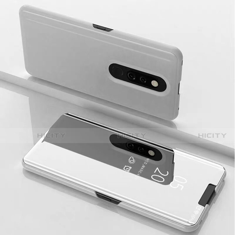Custodia Portafoglio In Pelle Cover con Supporto Laterale Specchio Cover per Xiaomi Mi 9T Pro Bianco