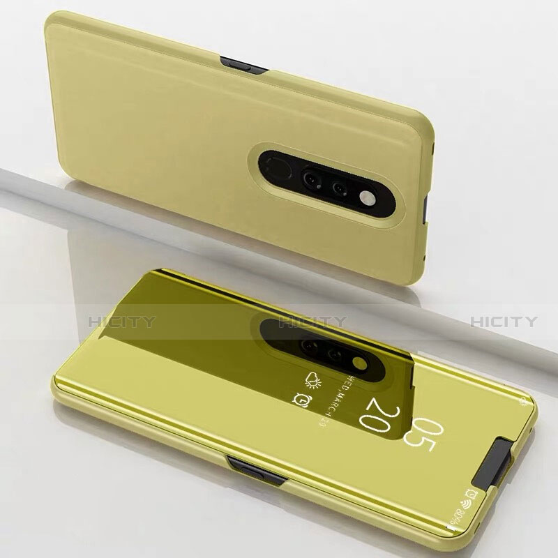 Custodia Portafoglio In Pelle Cover con Supporto Laterale Specchio Cover per Xiaomi Mi 9T Pro Oro