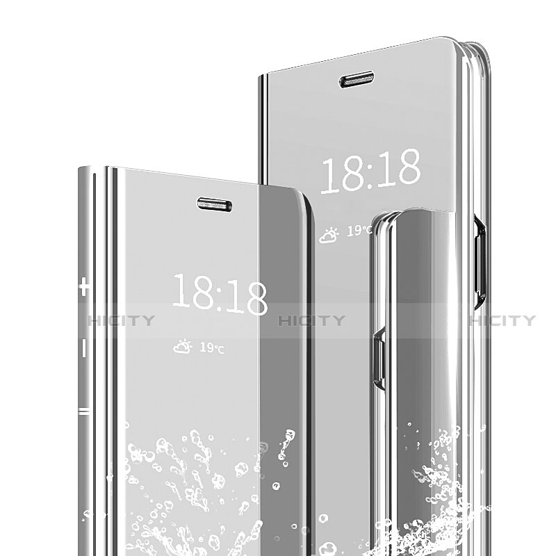 Custodia Portafoglio In Pelle Cover con Supporto Laterale Specchio Cover per Xiaomi Mi A2 Argento