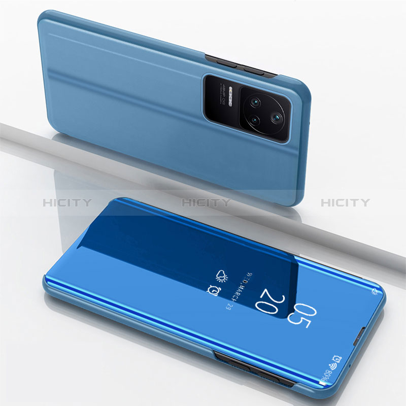 Custodia Portafoglio In Pelle Cover con Supporto Laterale Specchio Cover per Xiaomi Poco F4 5G Blu