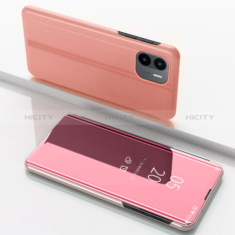 Custodia Portafoglio In Pelle Cover con Supporto Laterale Specchio Cover per Xiaomi Redmi A1 Oro Rosa