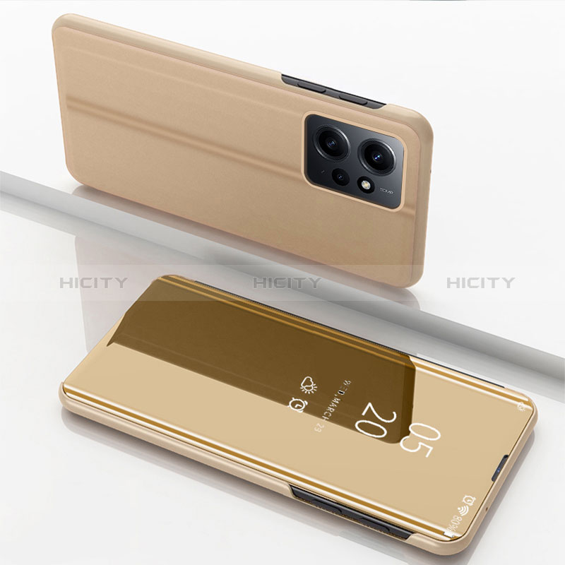 Custodia Portafoglio In Pelle Cover con Supporto Laterale Specchio Cover per Xiaomi Redmi Note 12 4G Oro
