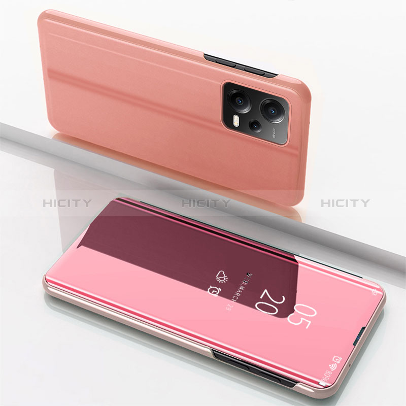 Custodia Portafoglio In Pelle Cover con Supporto Laterale Specchio Cover per Xiaomi Redmi Note 12 5G Oro Rosa