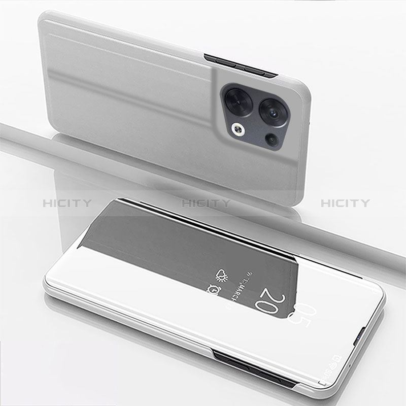Custodia Portafoglio In Pelle Cover con Supporto Laterale Specchio Cover per Xiaomi Redmi Note 13 5G Argento