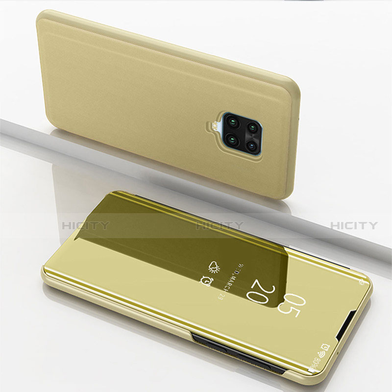 Custodia Portafoglio In Pelle Cover con Supporto Laterale Specchio Cover per Xiaomi Redmi Note 9 Pro Oro