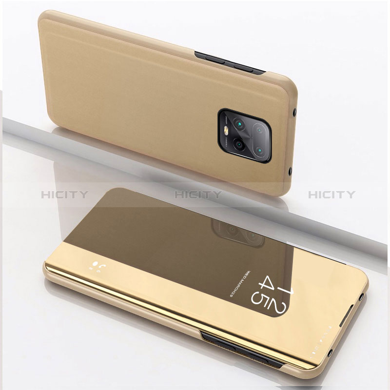 Custodia Portafoglio In Pelle Cover con Supporto Laterale Specchio Cover QH1 per Xiaomi Redmi 10X 5G Oro