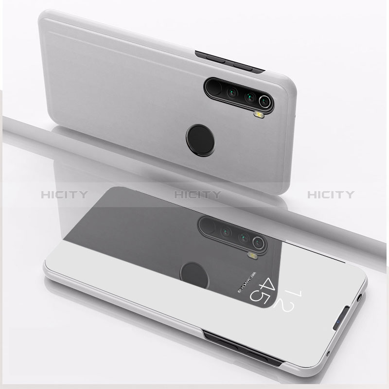 Custodia Portafoglio In Pelle Cover con Supporto Laterale Specchio Cover QH1 per Xiaomi Redmi Note 8 (2021) Argento