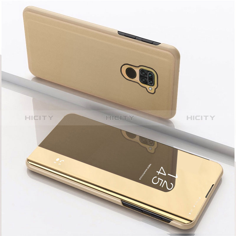 Custodia Portafoglio In Pelle Cover con Supporto Laterale Specchio Cover QH1 per Xiaomi Redmi Note 9 Oro